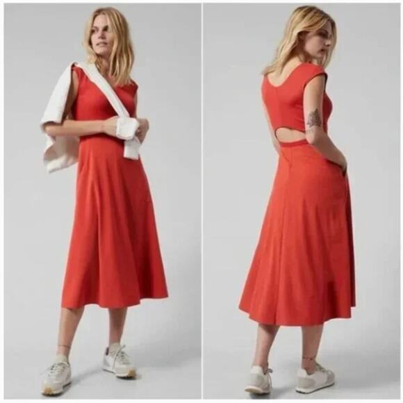 ATHLETA Ryder Midi Dress Open Back Currant Orange Red Sz 3X {PP32} - Picture 1 of 7